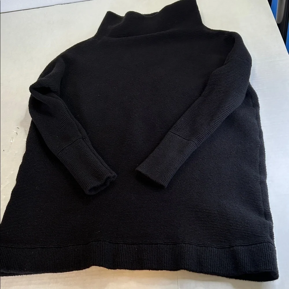 FREE PEOPLE OTTOMAN RIBBED HEAVYWEIGHT MOCK NECK BLACK TUNIC SWEATER SZ XS